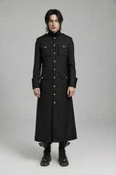 Black Stand Collar Slim Big-Pocket Men's Gothic Coat